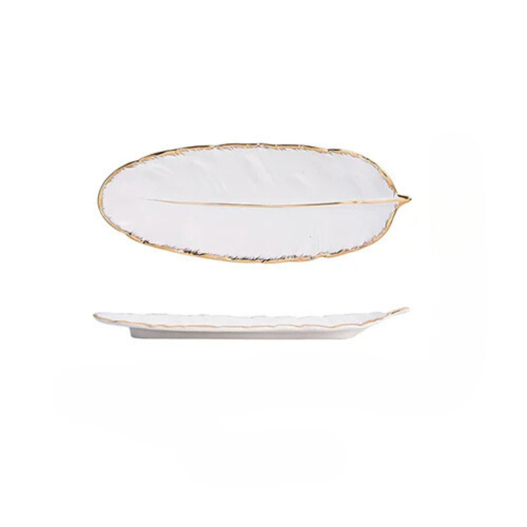 Bandeja de Cerâmica Decorativa em Formato de Folha