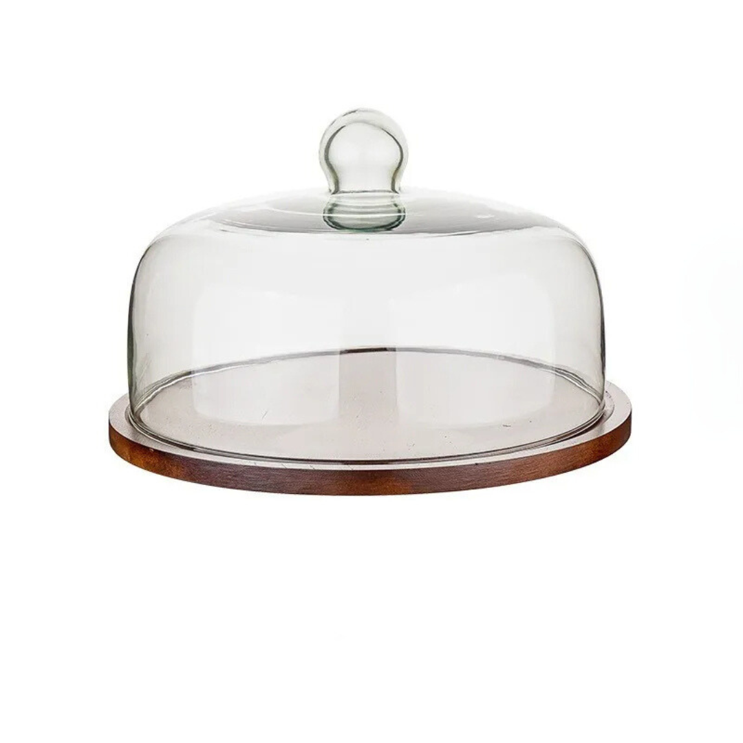 Boleira de Madeira com Tampa de Vidro