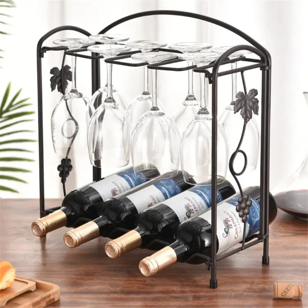 Suporte de Vinho de Ferro com Porta-Taças