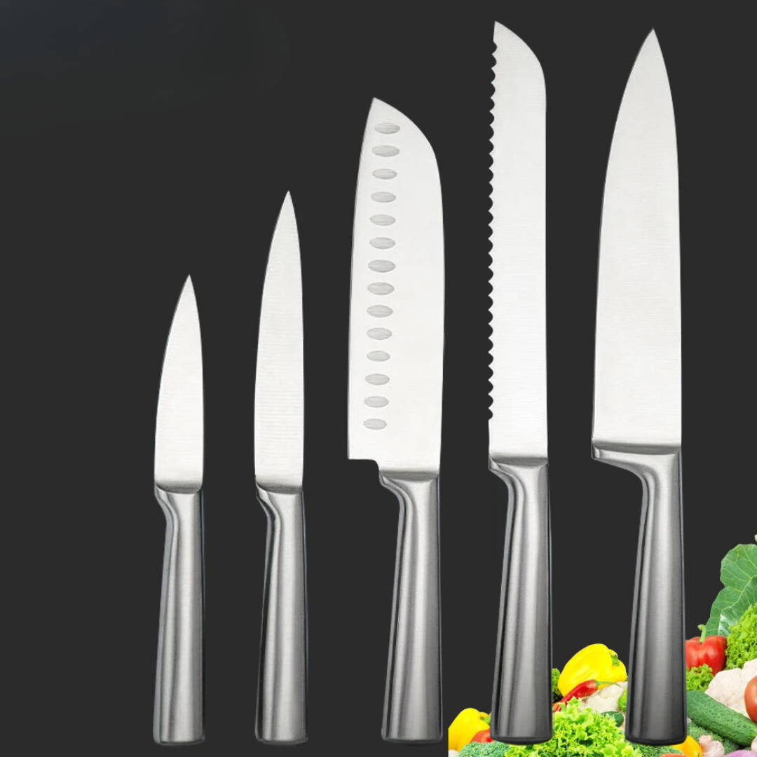 Kit de Facas em Aço Inoxidável e Tesoura Multiuso