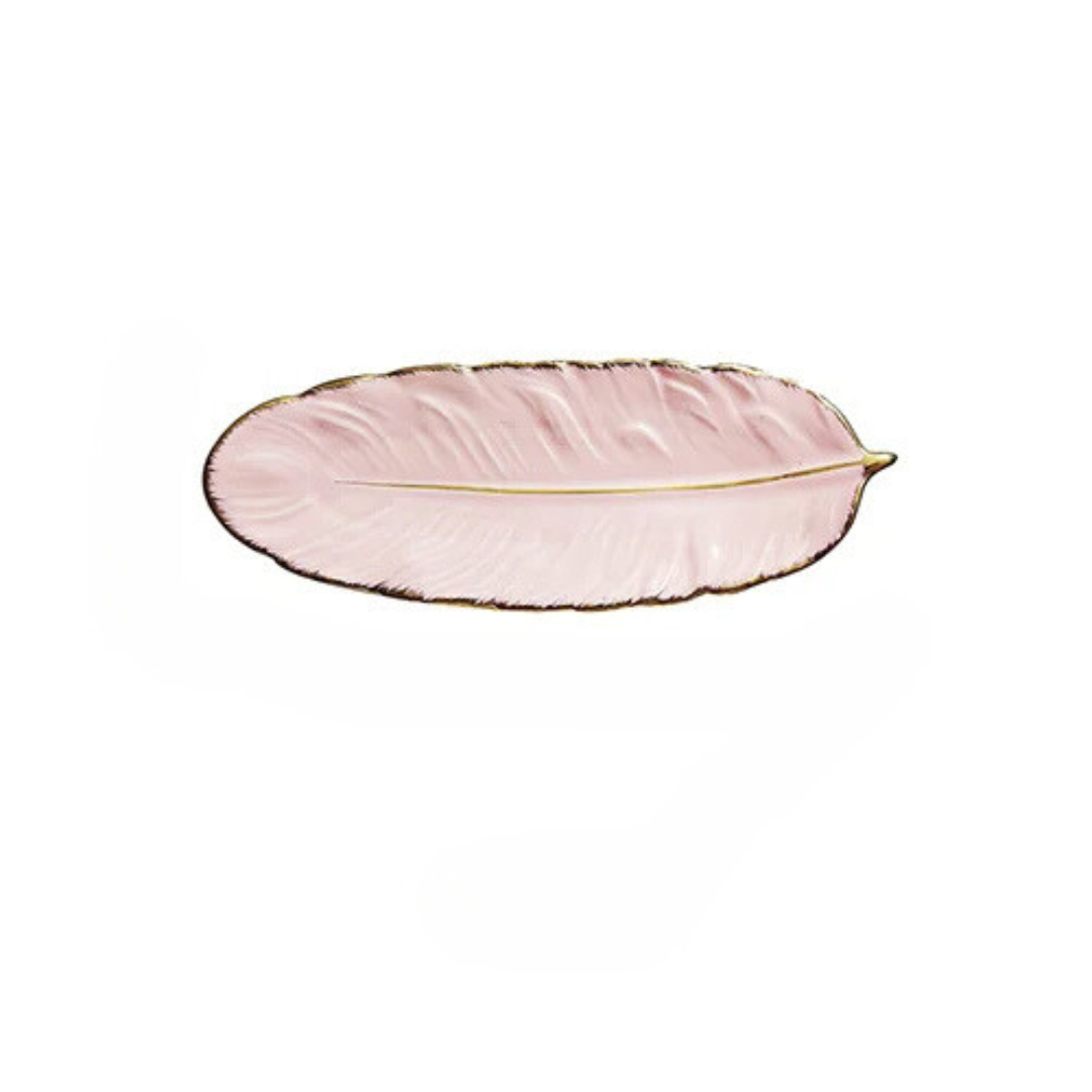 Bandeja de Cerâmica Decorativa em Formato de Folha