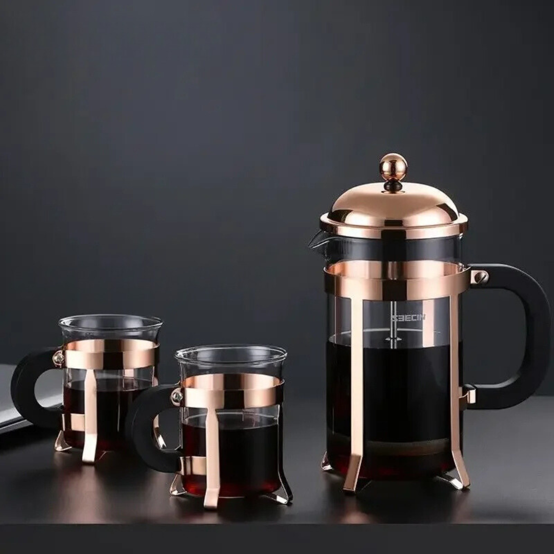 Cafeteira Prensa Francesa Rose Gold em Vidro