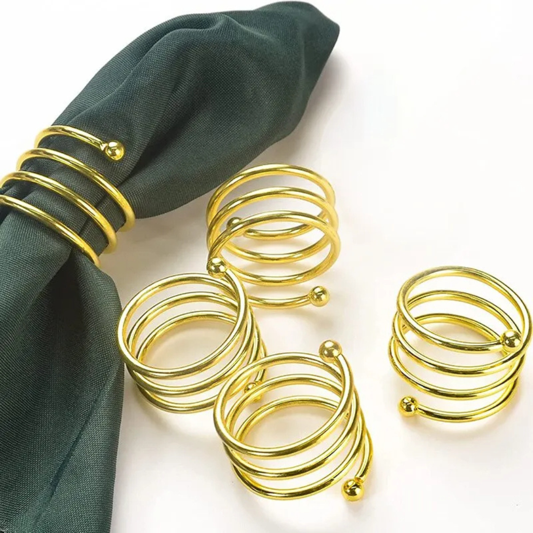 Anel de Guardanapo em Espiral Dourado - Kit com 8 Peças