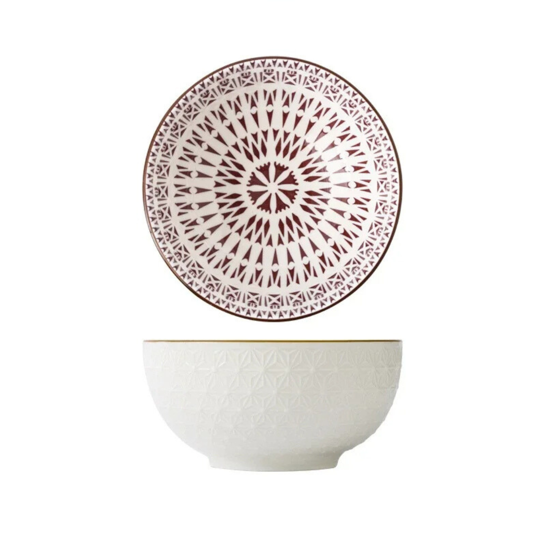 Tigela de Cerâmica Esmaltada com Design Externo em Relevo