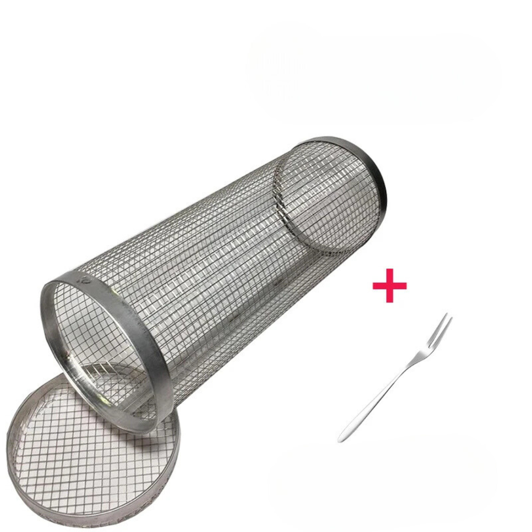 Cesta Cilíndrica em Aço Inox para Grelhar Legumes