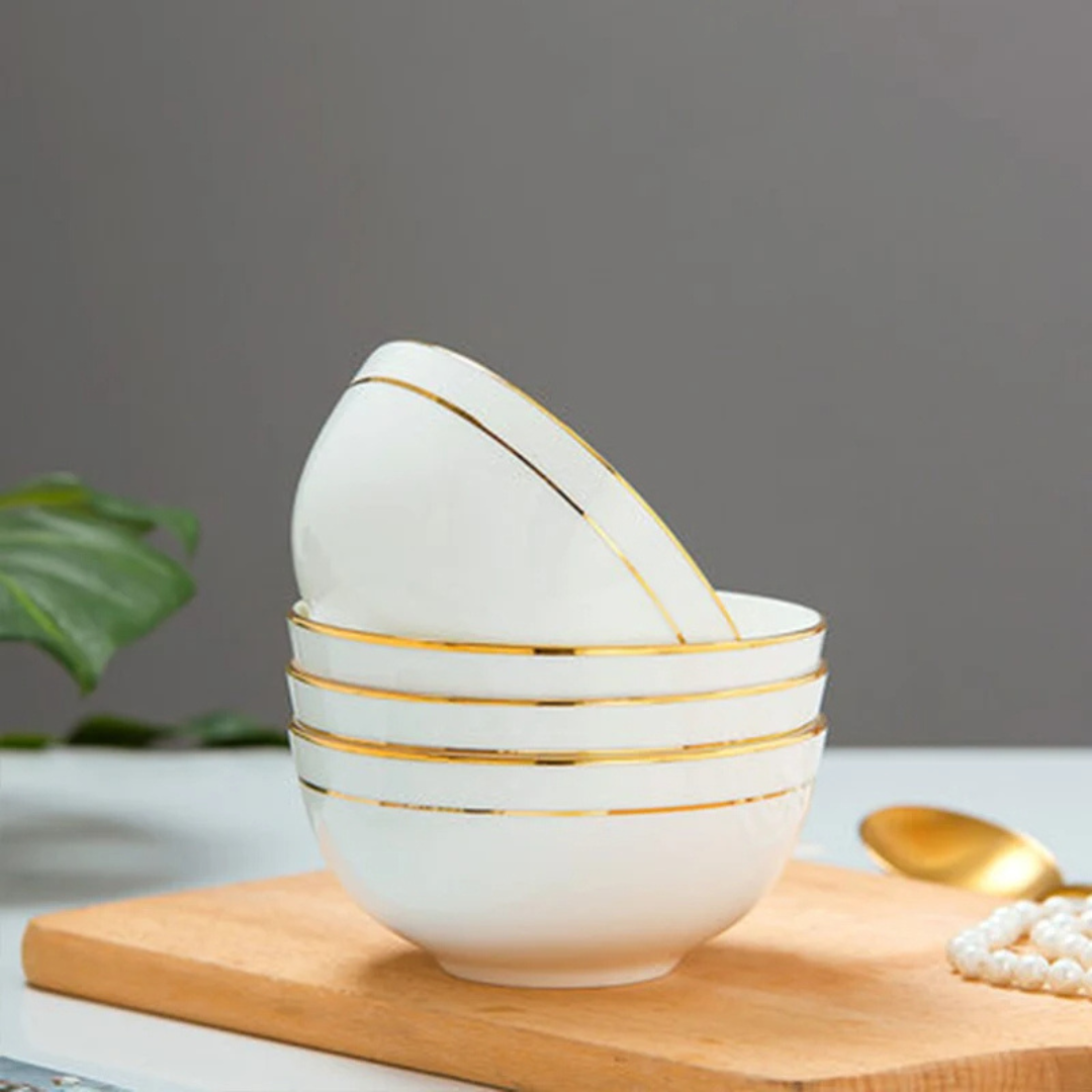 Tigela de Porcelana com Borda Dourada