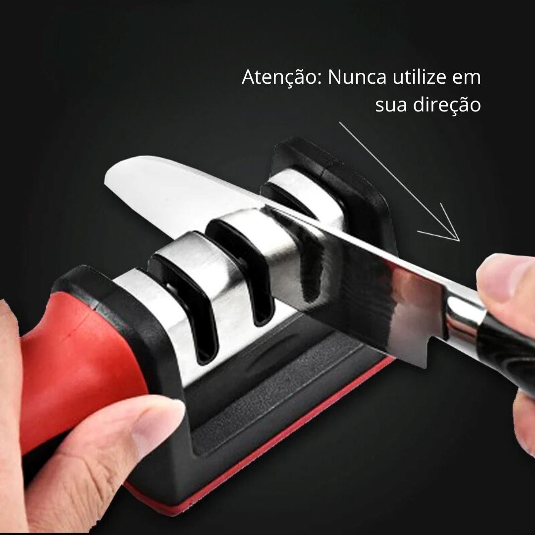 Afiador de Faca Pedra Multiuso Doméstica - Três Segmentos em Preto Utilidades010 Cozinha com Estilo