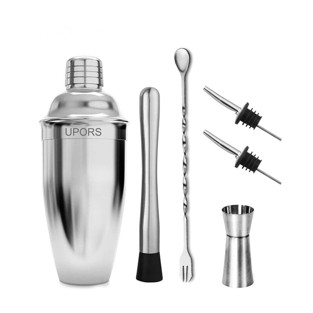 Agitador de Coquetéis Profissional em Aço Inoxidável - A Mistura Perfeita para Suas Bebidas Bar e Churrasco002 Cozinha com Estilo 750ml Kit 6 Peças