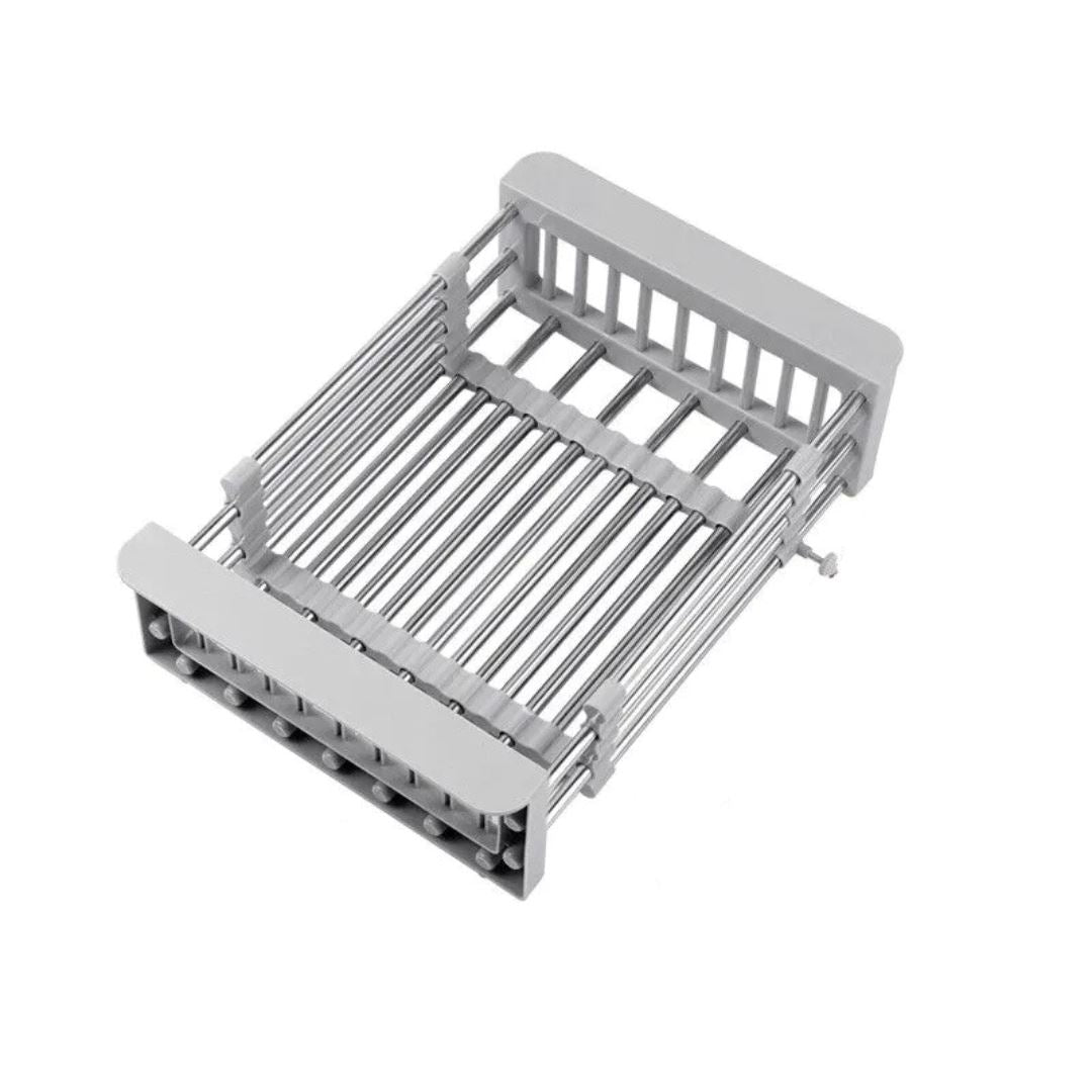 Cesto de Escorredor de Dreno Ajustável em Aço Inoxidável - Organização Doméstica Simplificada Utilidades002 Cozinha com Estilo Cinza 22cmx29cm