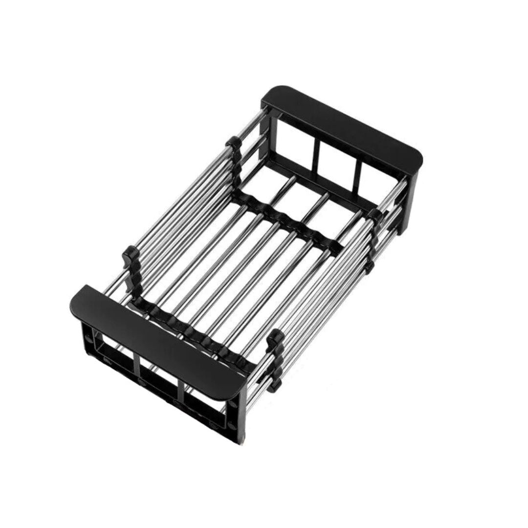 Cesto de Escorredor de Dreno Ajustável em Aço Inoxidável - Organização Doméstica Simplificada Utilidades002 Cozinha com Estilo Preto 16.5cmx24.5cm