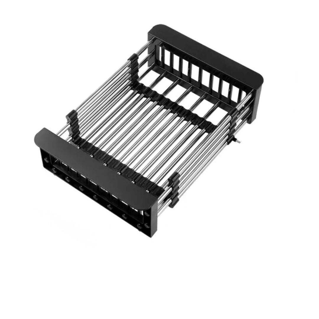 Cesto de Escorredor de Dreno Ajustável em Aço Inoxidável - Organização Doméstica Simplificada Utilidades002 Cozinha com Estilo Preto 22cmx29cm