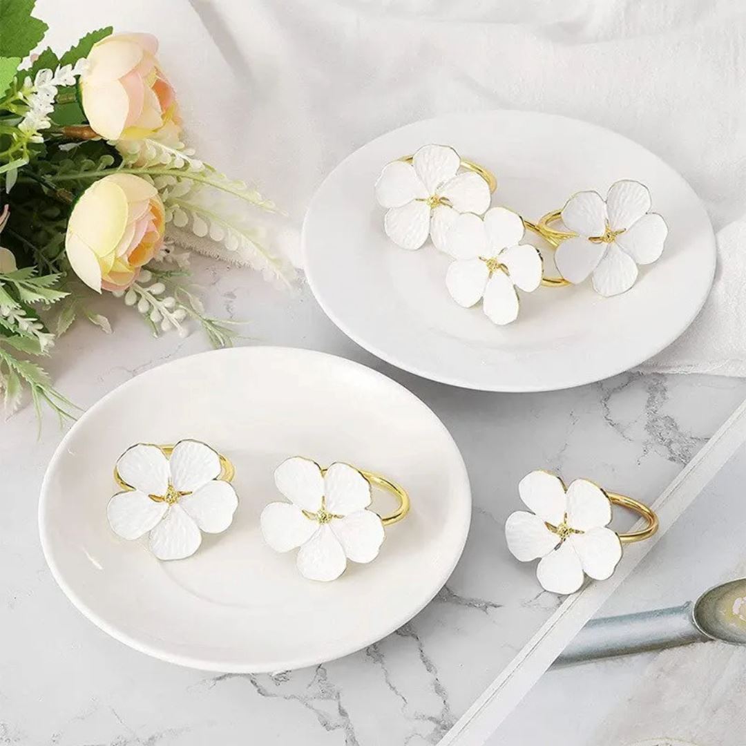 Conjunto 4 Anéis de Guardanapo Flor Metálica - Elegância para sua Mesa Mesa Posta028 Cozinha com Estilo