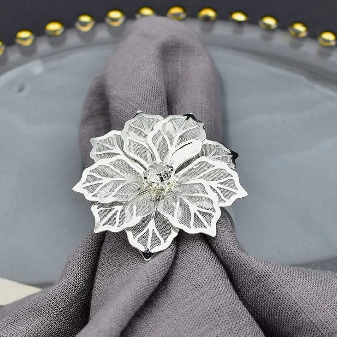 Conjunto 4 Anéis de Guardanapo Floral com Detalhes em Strass - Elegância para sua Mesa Mesa Posta026 Cozinha com Estilo