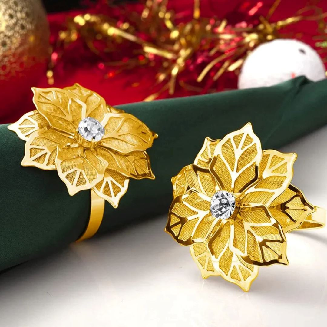 Conjunto 4 Anéis de Guardanapo Floral com Detalhes em Strass - Elegância para sua Mesa Mesa Posta026 Cozinha com Estilo