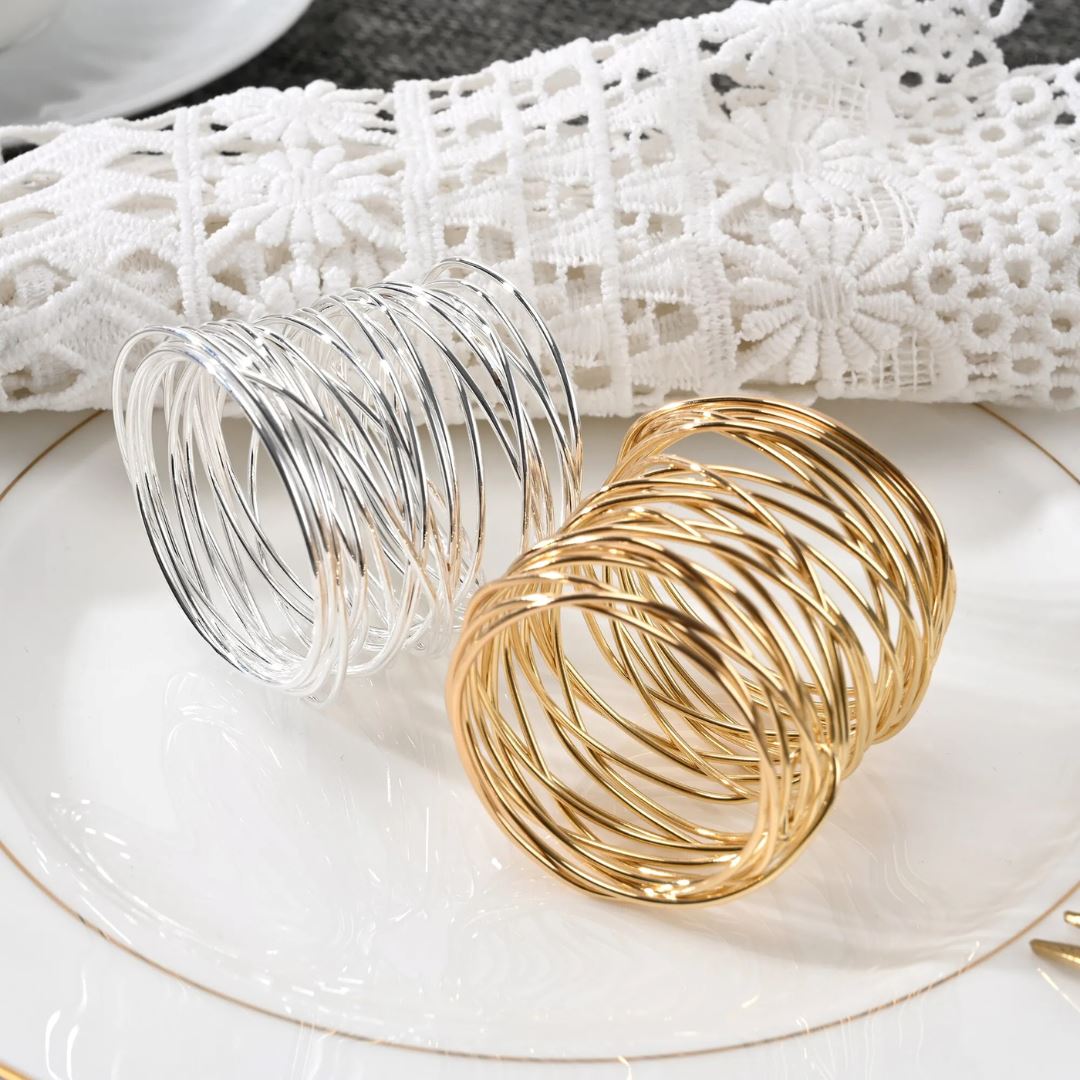 Conjunto 4 Peças de Anéis para Guardanapo Malha de Arame - Decoração para sua Mesa Mesa Posta030 Cozinha com Estilo