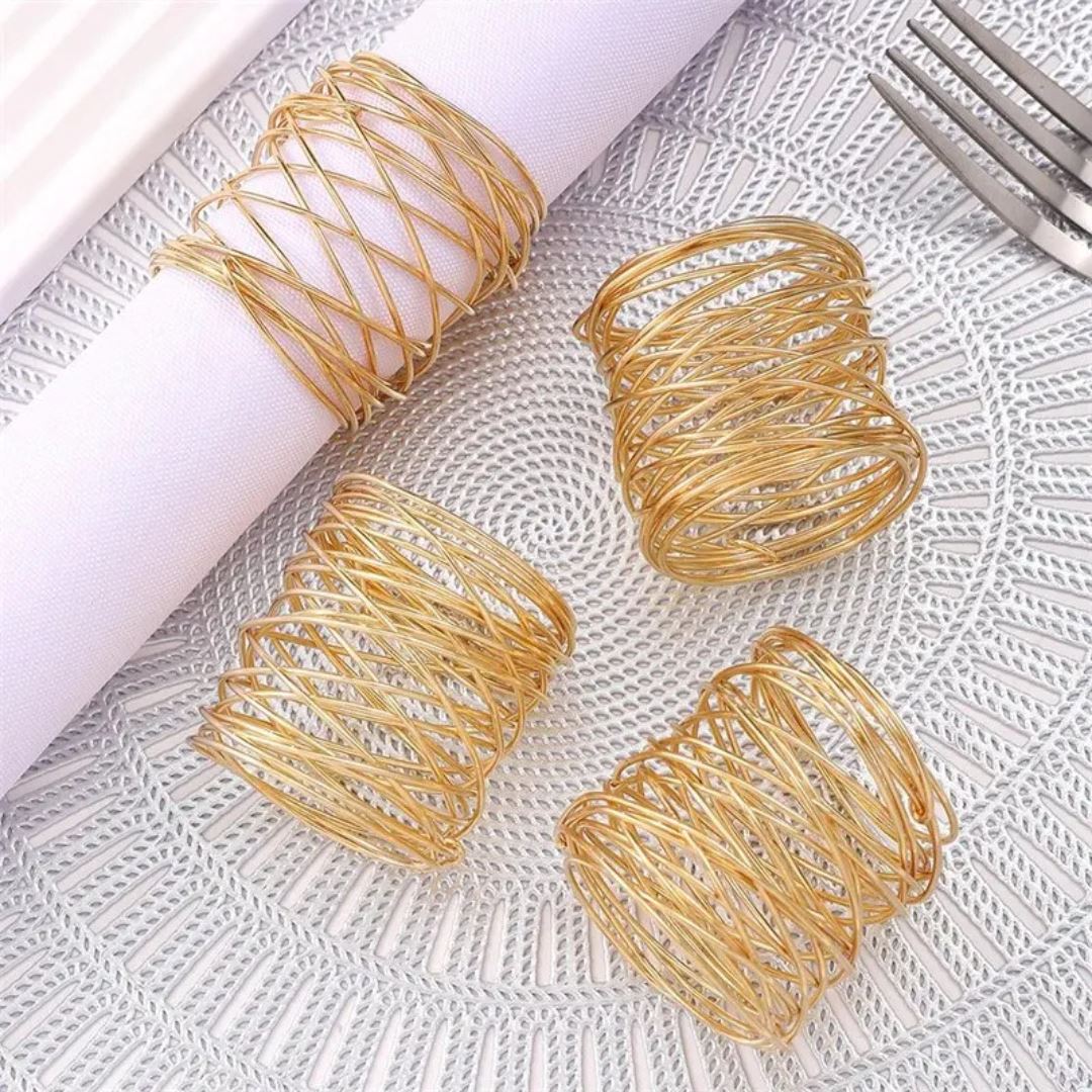 Conjunto 4 Peças de Anéis para Guardanapo Malha de Arame - Decoração para sua Mesa Mesa Posta030 Cozinha com Estilo