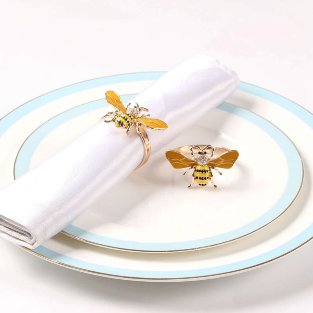 Conjunto 6 Anéis de Guardanapo Abelha Dourada - Toque Elegante para sua Mesa Mesa Posta029 Cozinha com Estilo