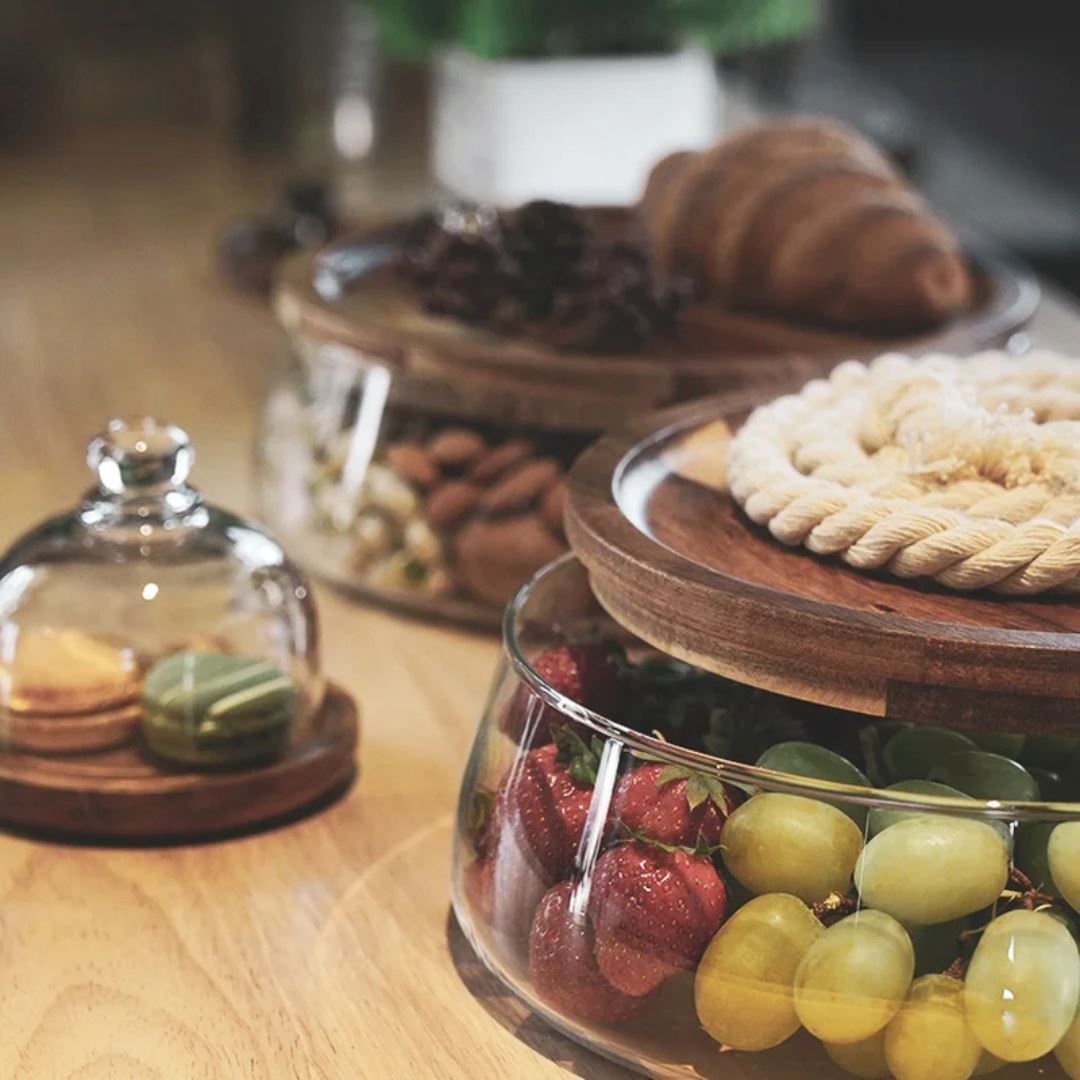 Frasco de Vidro Transparente com Tampa de Madeira - Armazenamento Elegante para Sobremesas e Doces Amadeirados006 Cozinha com Estilo