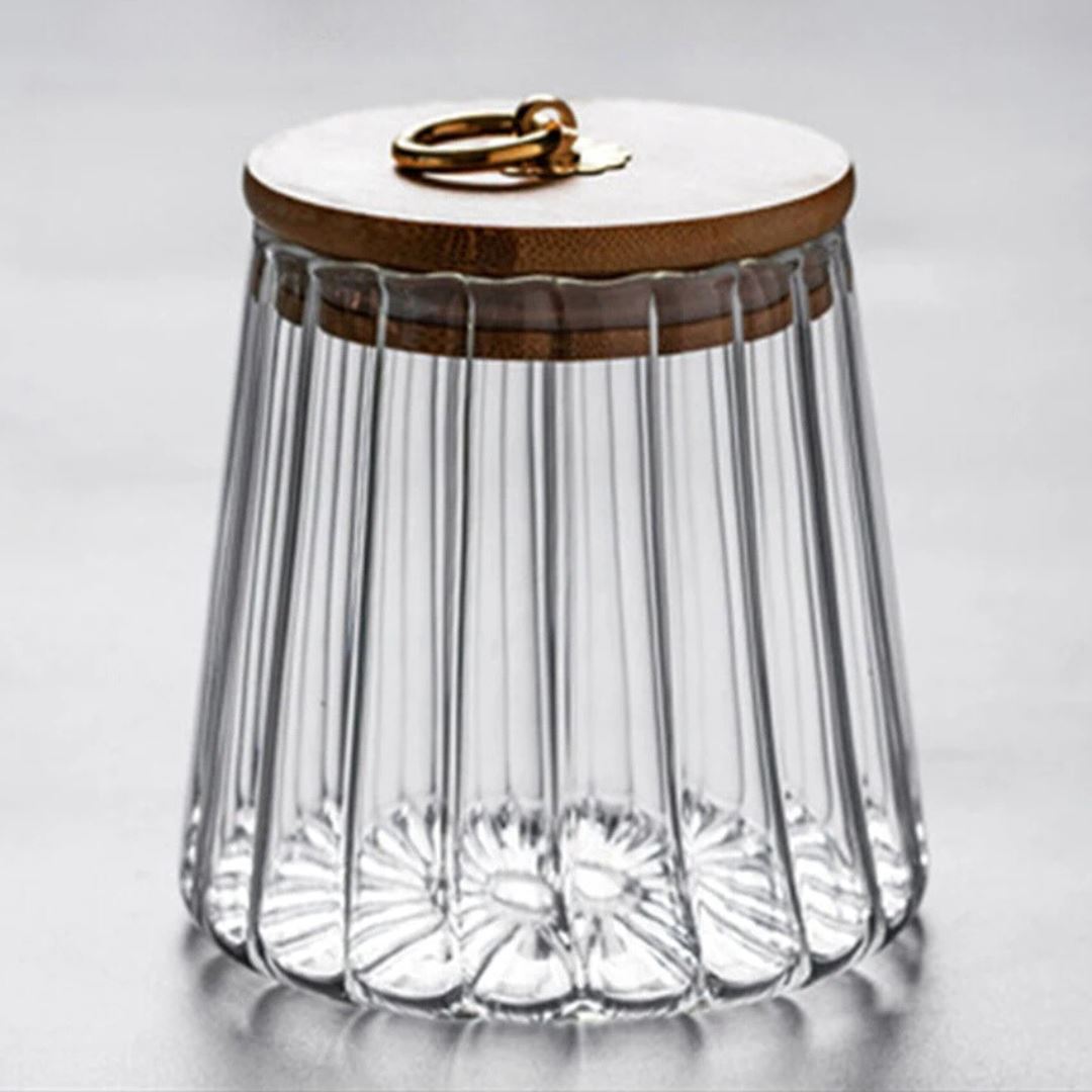 Frascos de Armazenamento de Vidro com Tampa de Madeira - Café, Doces e Chá em Grande Estilo Amadeirados005 Cozinha com Estilo