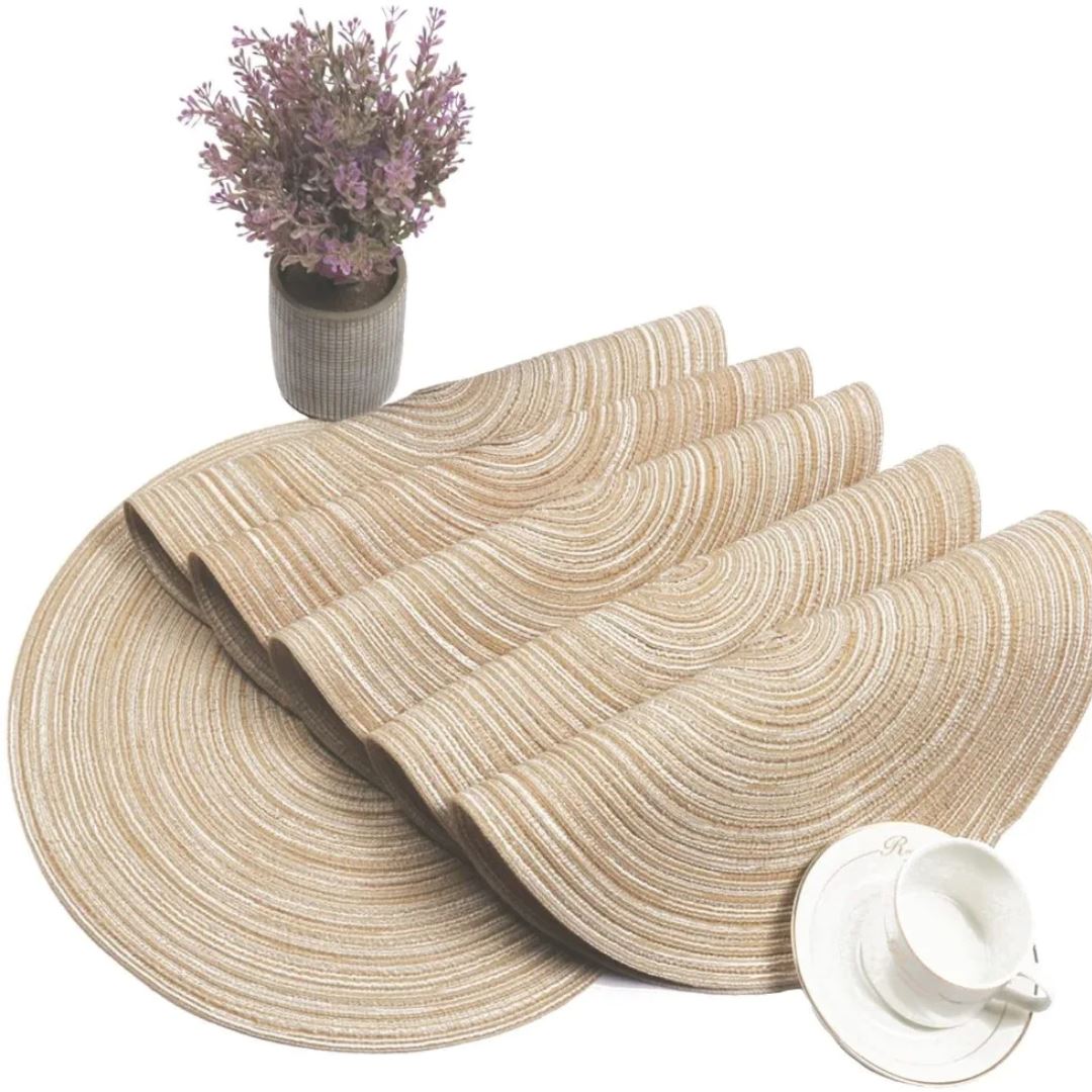 Jogo Americano Redondo Trançado 6 Peças - Mesa de Jantar Elegante Mesa Posta039 Cozinha com Estilo