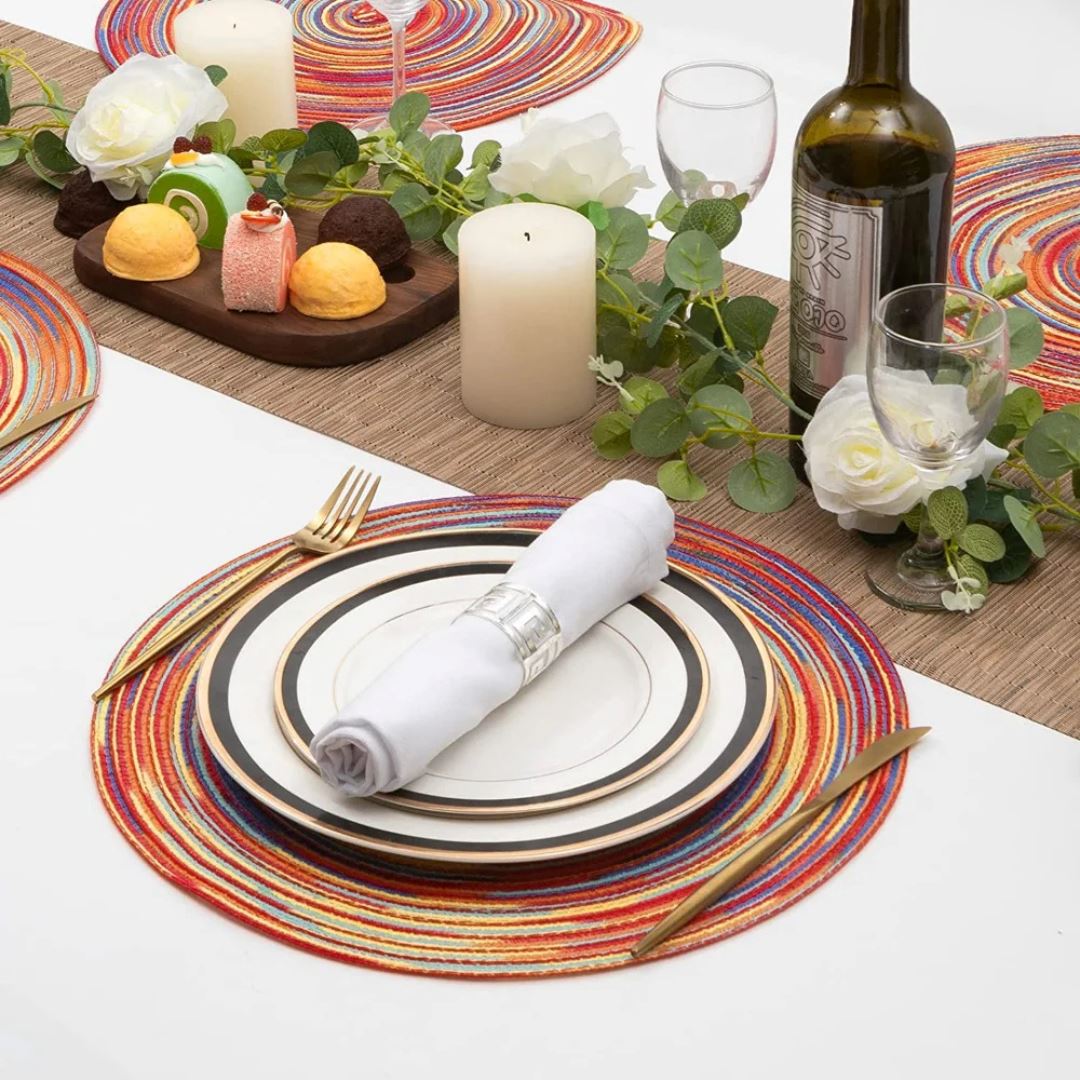 Jogo Americano Redondo Trançado 6 Peças - Mesa de Jantar Elegante Mesa Posta039 Cozinha com Estilo