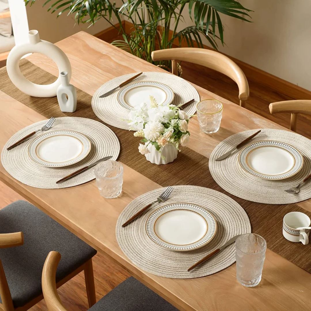 Jogo Americano Redondo Trançado 6 Peças - Mesa de Jantar Elegante Mesa Posta039 Cozinha com Estilo