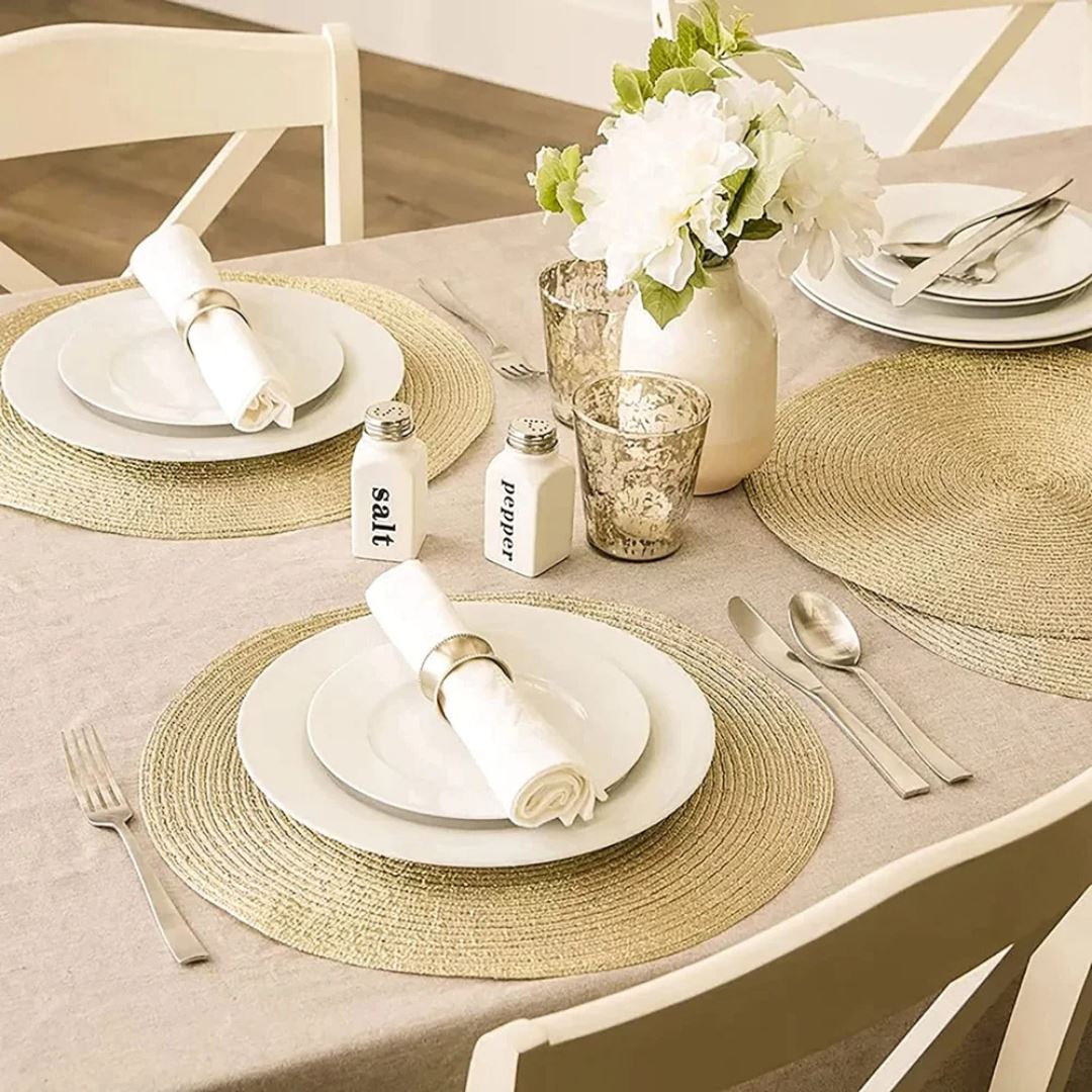 Jogo Americano Redondo Trançado 6 Peças - Mesa de Jantar Elegante Mesa Posta039 Cozinha com Estilo