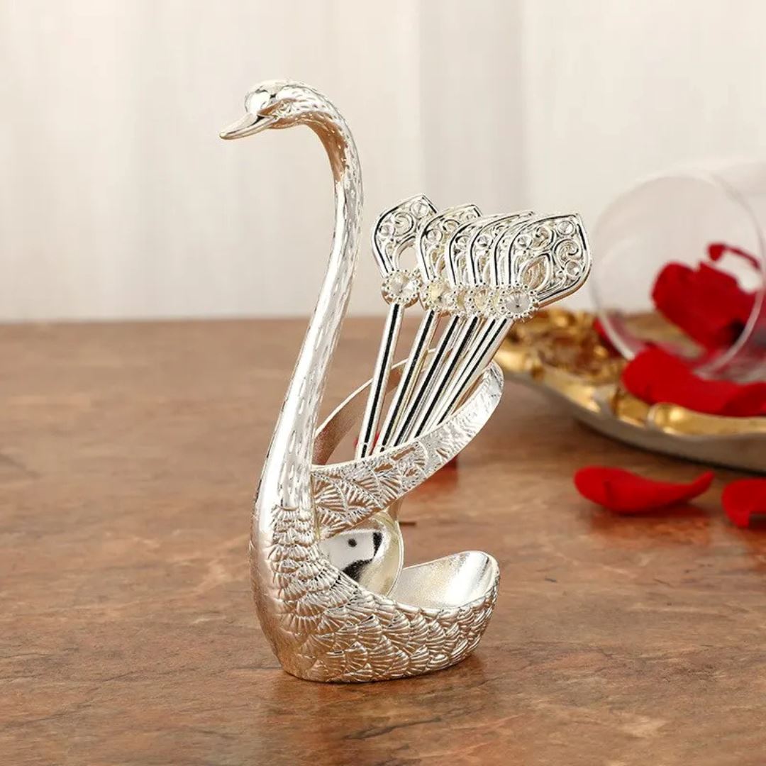 Kit de Colheres de Sobremesa em Aço Inox em Formato de Cisne - 6 Colheres Elegantes para sua Mesa Mesa Posta034 Cozinha com Estilo