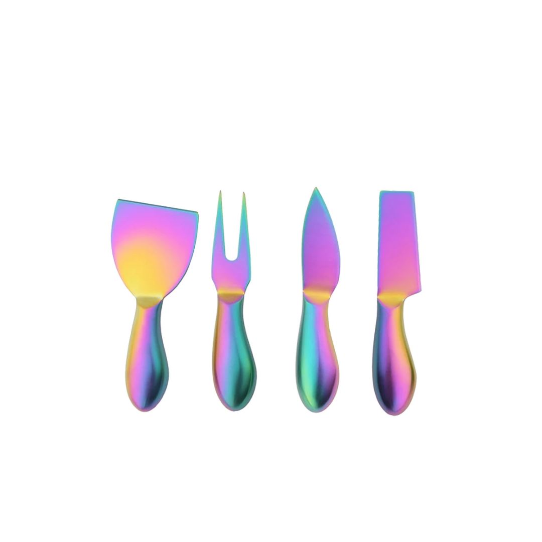 Kit para Queijos em Aço Inoxidável - Utensílios Elegantes Mesa Posta010 Cozinha com Estilo Colorido 4 Peças
