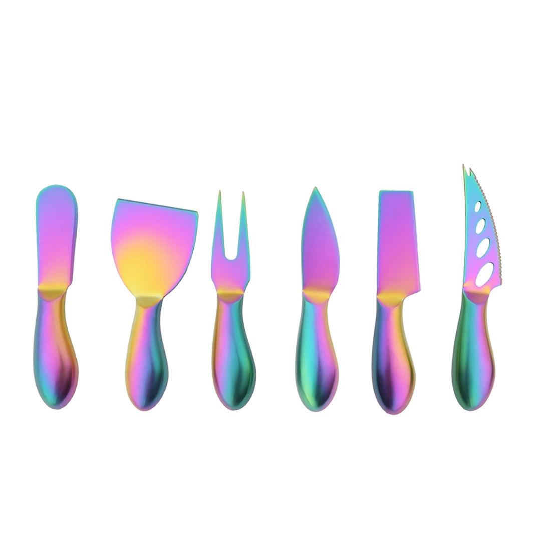 Kit para Queijos em Aço Inoxidável - Utensílios Elegantes Mesa Posta010 Cozinha com Estilo Colorido 6 Peças