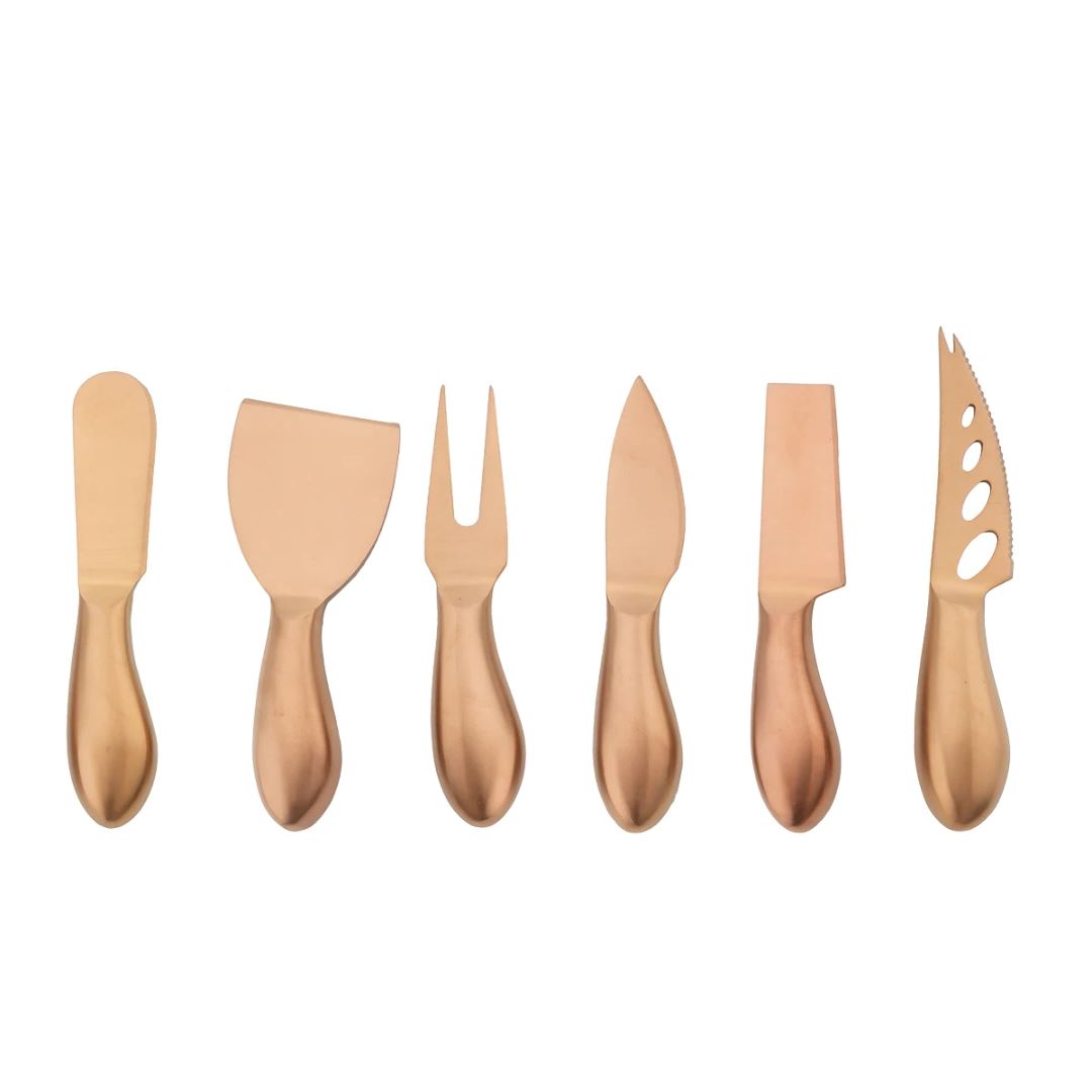 Kit para Queijos em Aço Inoxidável - Utensílios Elegantes Mesa Posta010 Cozinha com Estilo Rose 6 Peças