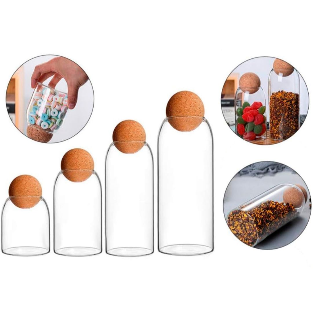 Kit Pote de Mantimentos de Vidro com Tampa de Cortiça Organizadores017 Cozinha com Estilo