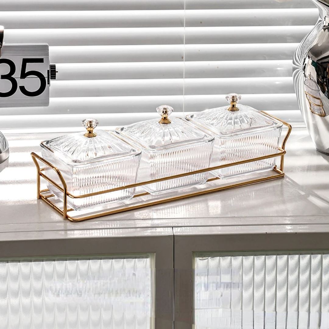 Luxuosa Bandeja de Frutas - Prato Divisório Elegante para Servir Mesa Posta013 Cozinha com Estilo Branco 3 Recipientes