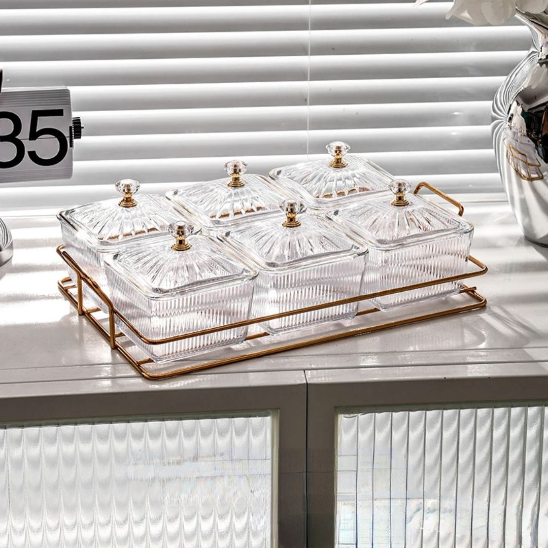 Luxuosa Bandeja de Frutas - Prato Divisório Elegante para Servir Mesa Posta013 Cozinha com Estilo Branco 6 Recipientes