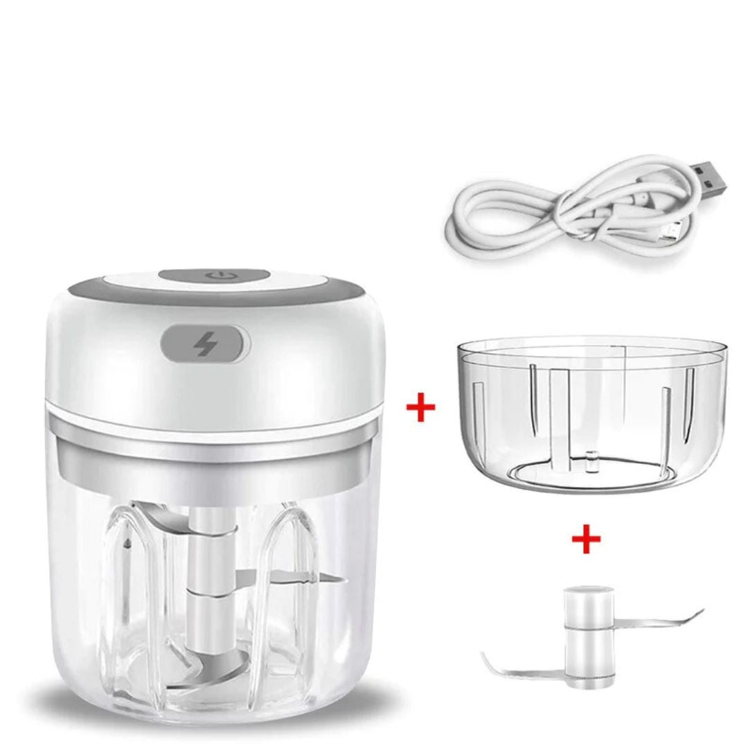 Mini Processador de Alimentos Elétrico Portátil - Triturador de Ingredientes Utilidades006 Cozinha com Estilo Branco Kit Completo (250ml + 100ml)