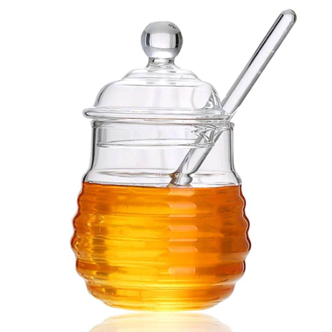 Pote de Mel com colher de Vidro - Elegância para Armazenamento na Cozinha Mesa Posta031 Cozinha com Estilo