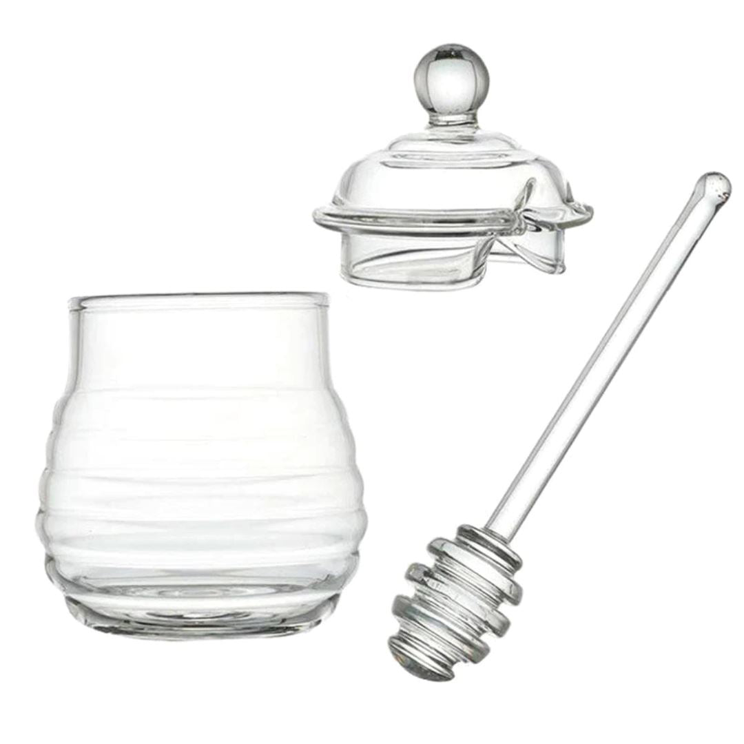 Pote de Mel com colher de Vidro - Elegância para Armazenamento na Cozinha Mesa Posta031 Cozinha com Estilo