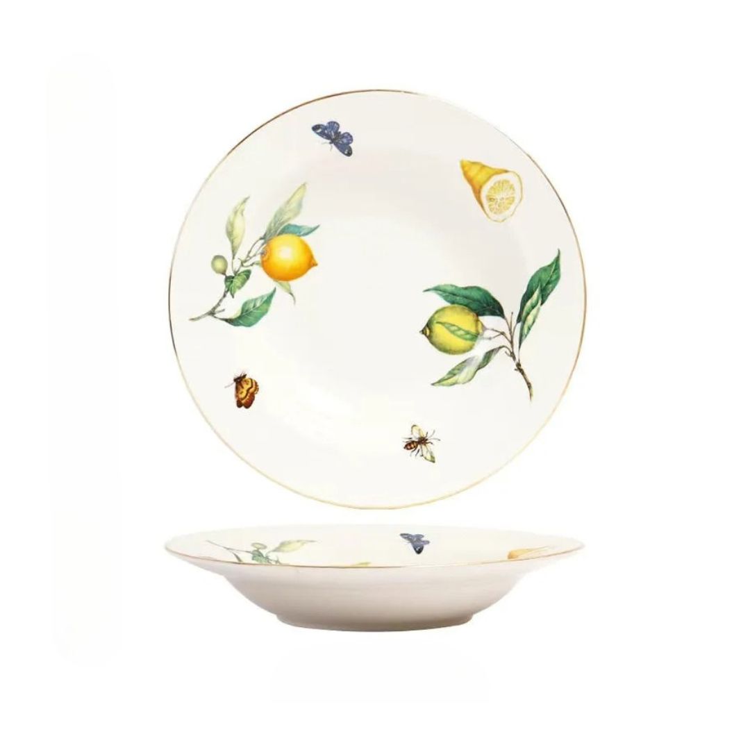 Prato Fundo com Borda Dourada Linha Limão Frescor Linha Limão Frescor014 Cozinha com Estilo