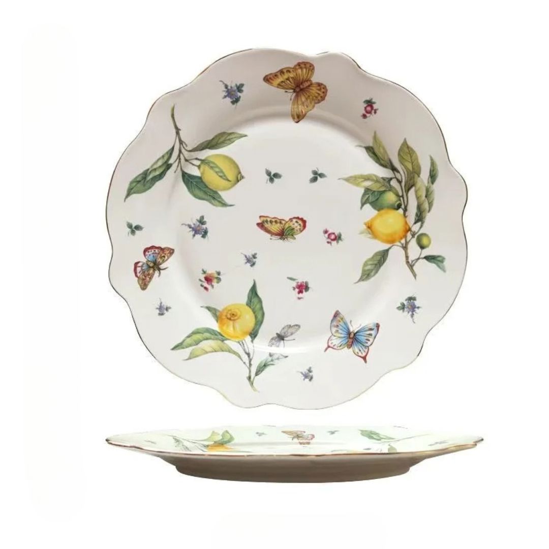 Prato Raso Grande com com Borda Dourada Linha Limão Frescor Linha Limão Frescor011 Cozinha com Estilo