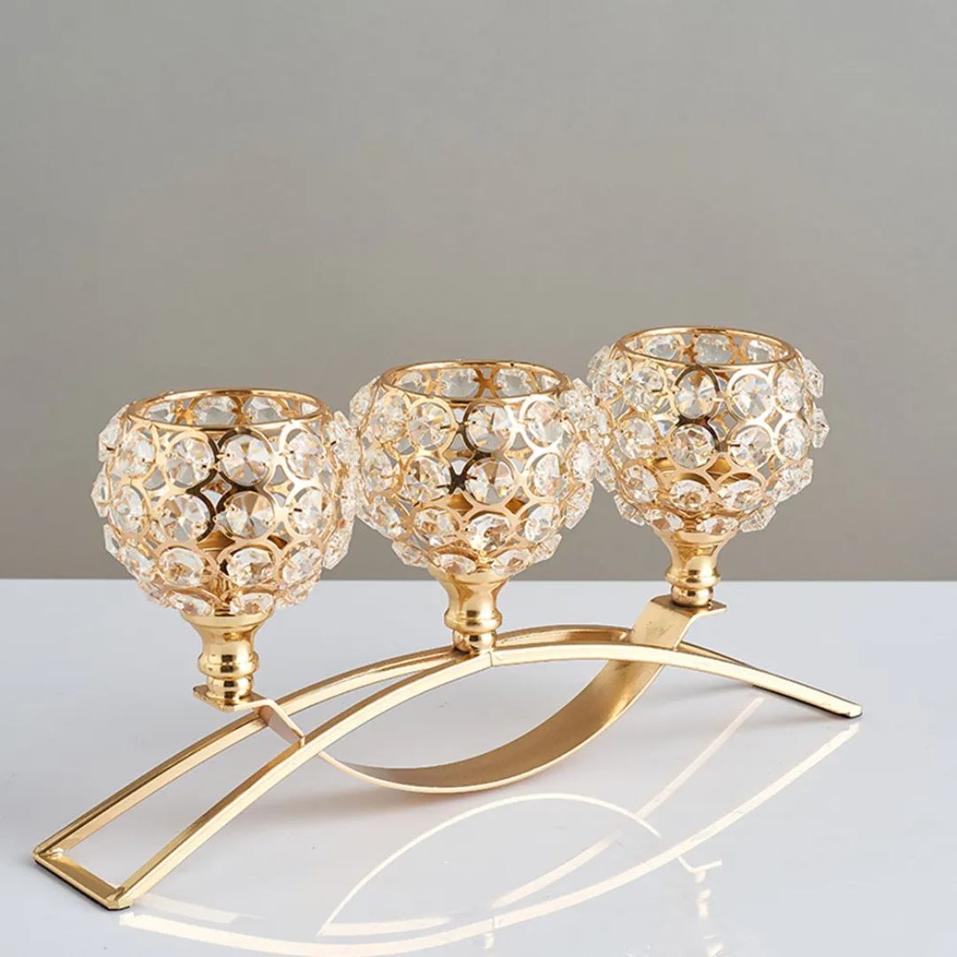 Suporte de Velas Triplo em Cristal e Metal - Elegância para sua Mesa Decoração008 Cozinha com Estilo