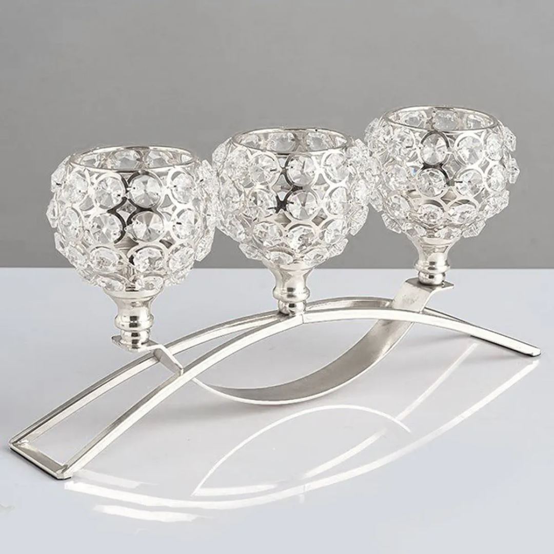 Suporte de Velas Triplo em Cristal e Metal - Elegância para sua Mesa Decoração008 Cozinha com Estilo