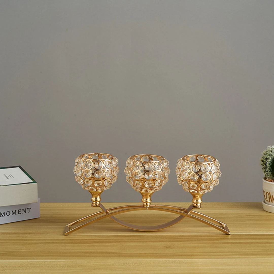 Suporte de Velas Triplo em Cristal e Metal - Elegância para sua Mesa Decoração008 Cozinha com Estilo