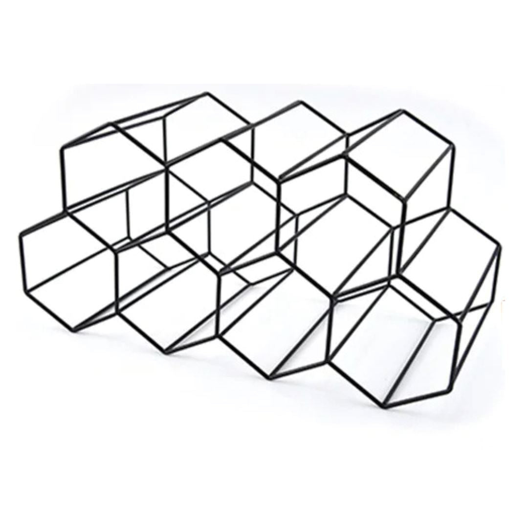 Suporte de Vinho Hexagonal Moderno - Porta Garrafas de Colmeia para 9 Unidades Decoração017 Cozinha com Estilo Preto