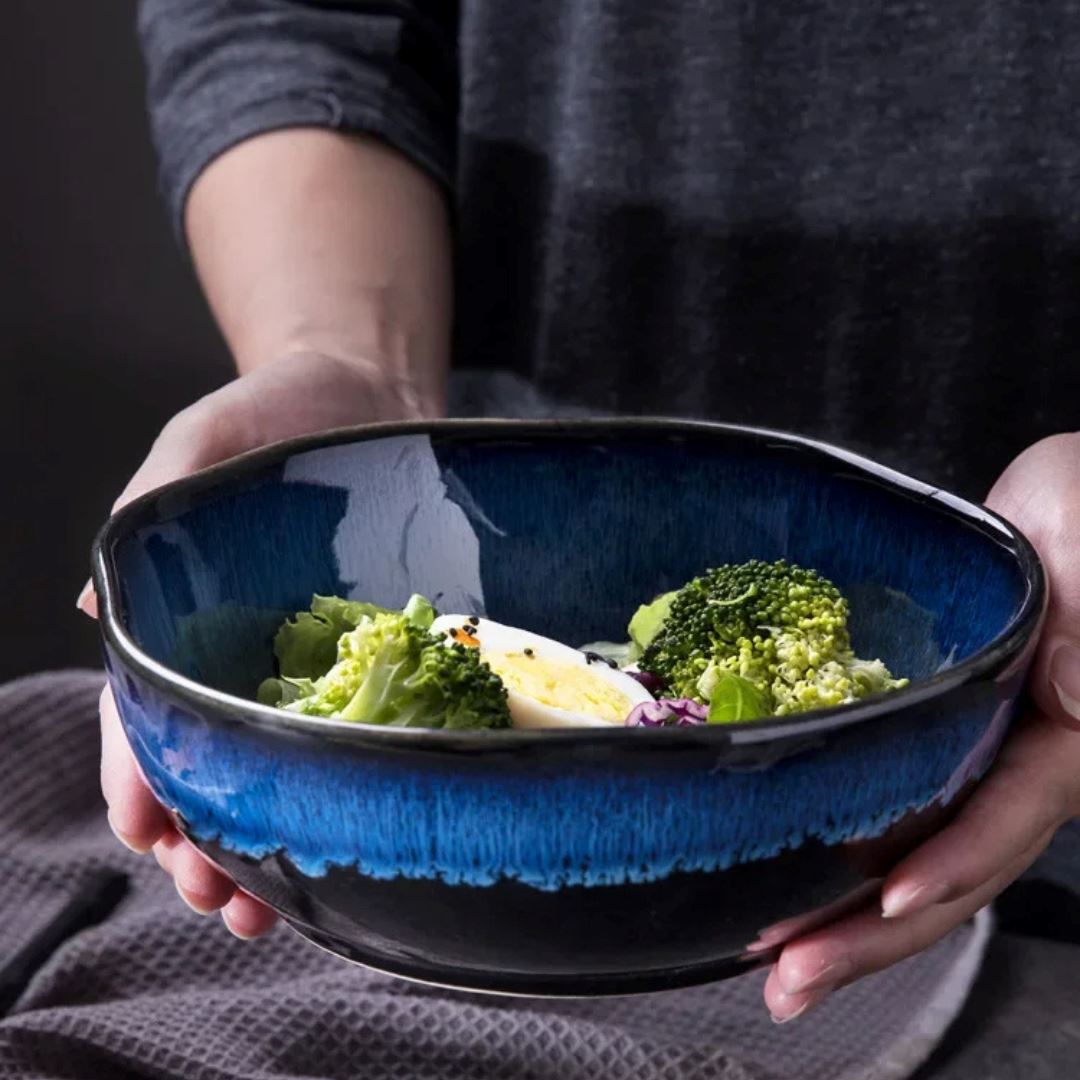 Tigela de Salada Cerâmica Azul - Elegantes e Ótima Capacidade para Servir Mesa Posta046 Cozinha com Estilo