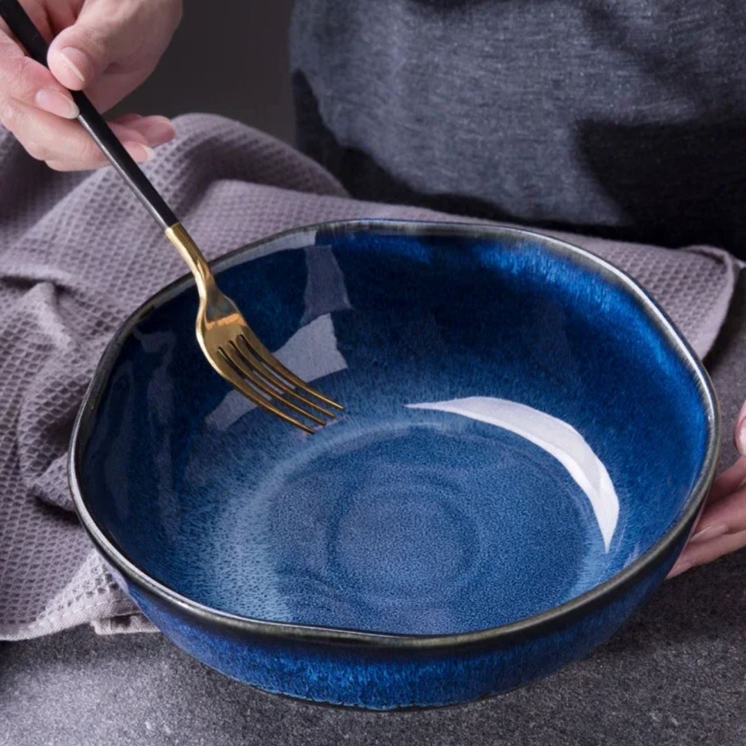 Tigela de Salada Cerâmica Azul - Elegantes e Ótima Capacidade para Servir Mesa Posta046 Cozinha com Estilo