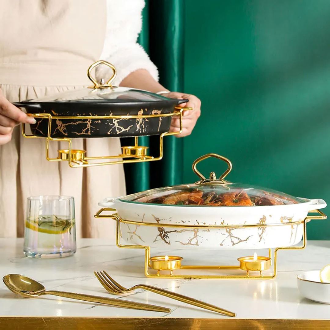 Travessa Cerâmica Oval com Efeito Mármore - Elegância e Funcionalidade na Sua Cozinha Linha Premium007 Cozinha com Estilo