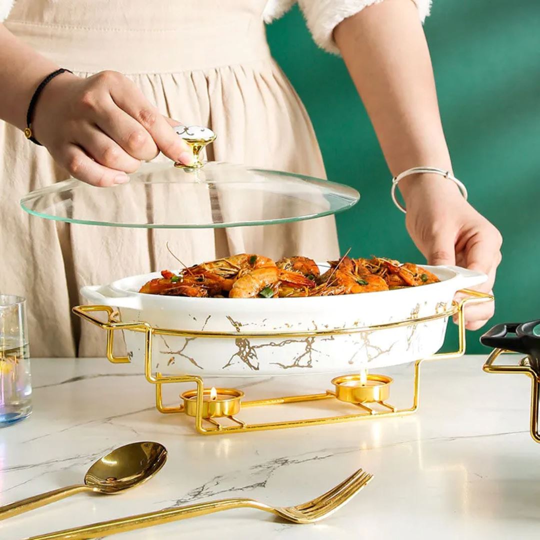 Travessa Cerâmica Oval com Efeito Mármore - Elegância e Funcionalidade na Sua Cozinha Linha Premium007 Cozinha com Estilo