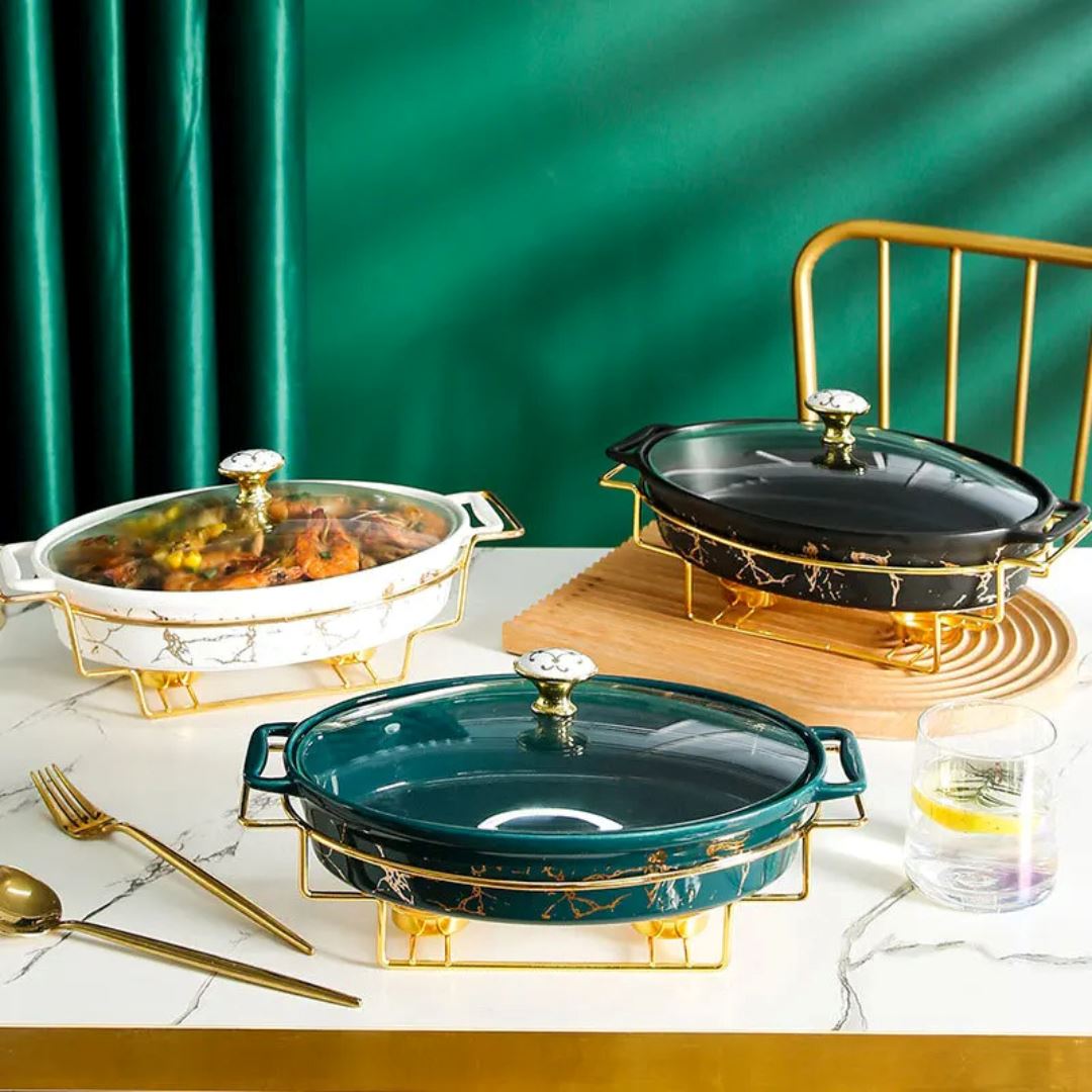 Travessa Cerâmica Oval com Efeito Mármore - Elegância e Funcionalidade na Sua Cozinha Linha Premium007 Cozinha com Estilo