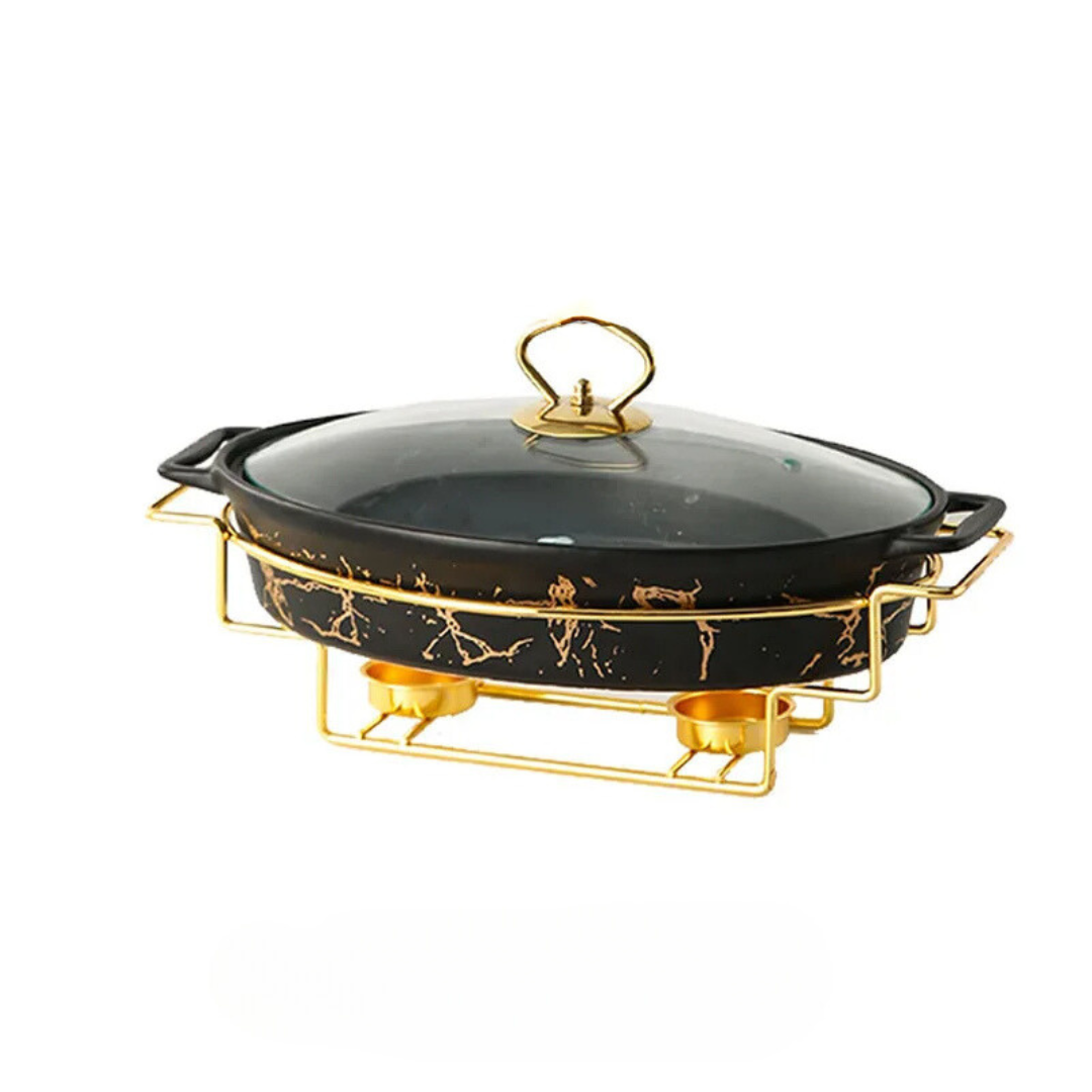 Travessa Cerâmica Oval com Efeito Mármore - Elegância e Funcionalidade na Sua Cozinha