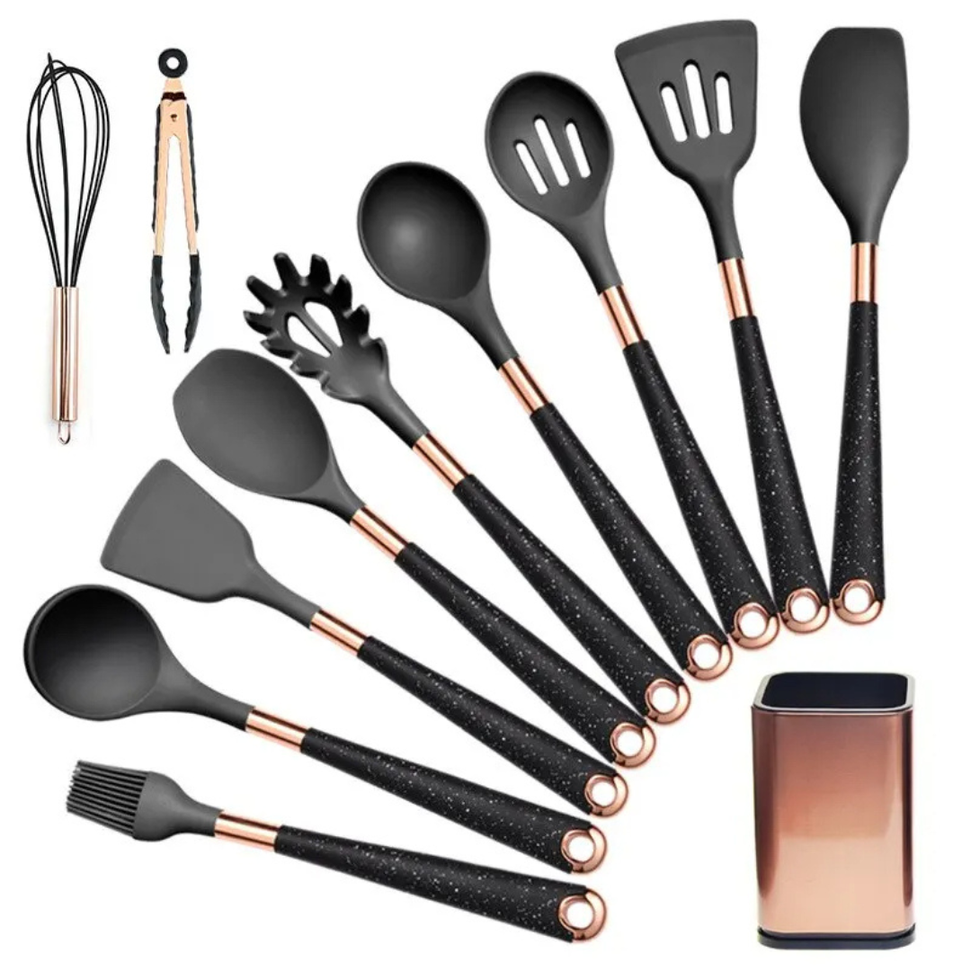 Kit de Utensílios Culinários de Silicone -  Resistente e Seguro para Panelas